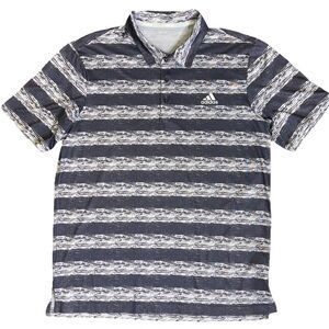 ADIDAS GRAY GOLF POLO SHIRT MENS VENTILATION FABRIC STRIPED PATTERN SHORT SLEEVE